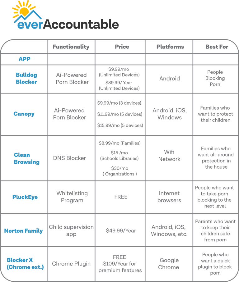 Ever Accountable 6 best porn blockers comparison chart